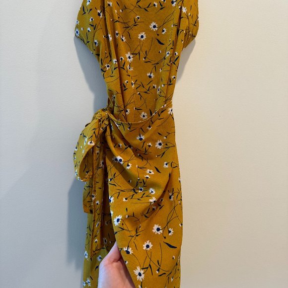 Mustard Yellow Floral Wrap Dress - Picture 5 of 5